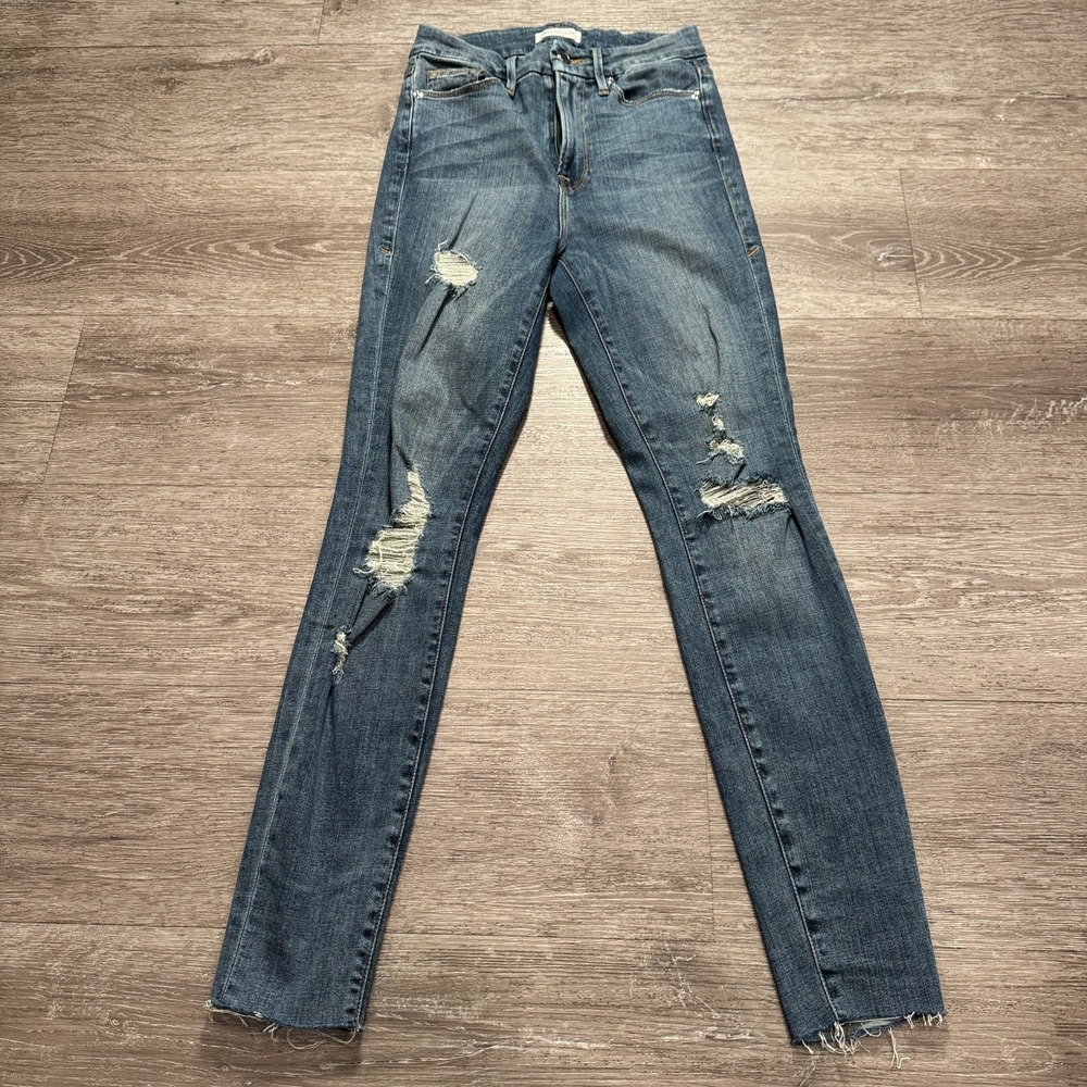 Good American Jeans Womens 0 25 Blue‎ Denim Good Waist 24x28 Distressed Casual